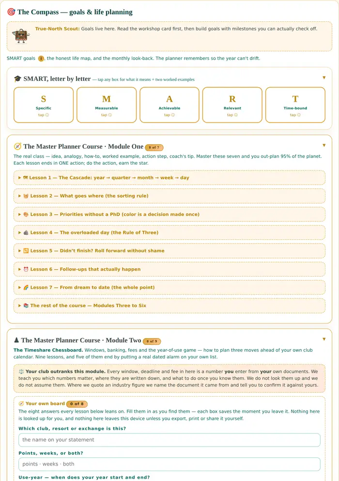 The planner's Compass tab — goals and SMART planning