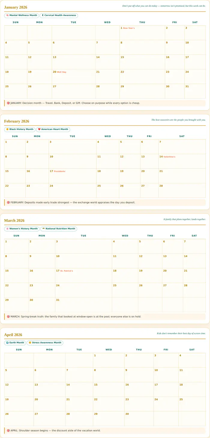The planner's Year tab — real month cards for 2026