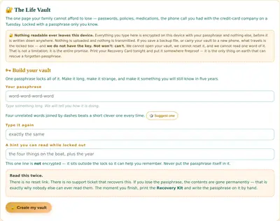 The Life Vault inside the planner